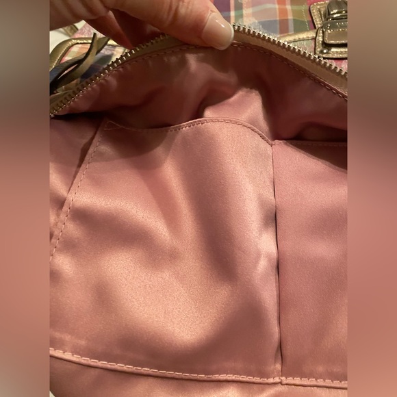 💜HP💜 Retired NWOT Coach Poppy Madras Plaid Sequined Pink Colorful Plaid Metallic - Picture 15 of 17